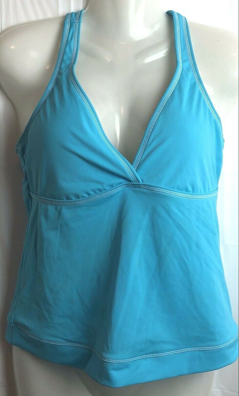 Lands End Tankini Top Women XS (2-4) Teal Blue Racerback Swim Top Padded Stretch